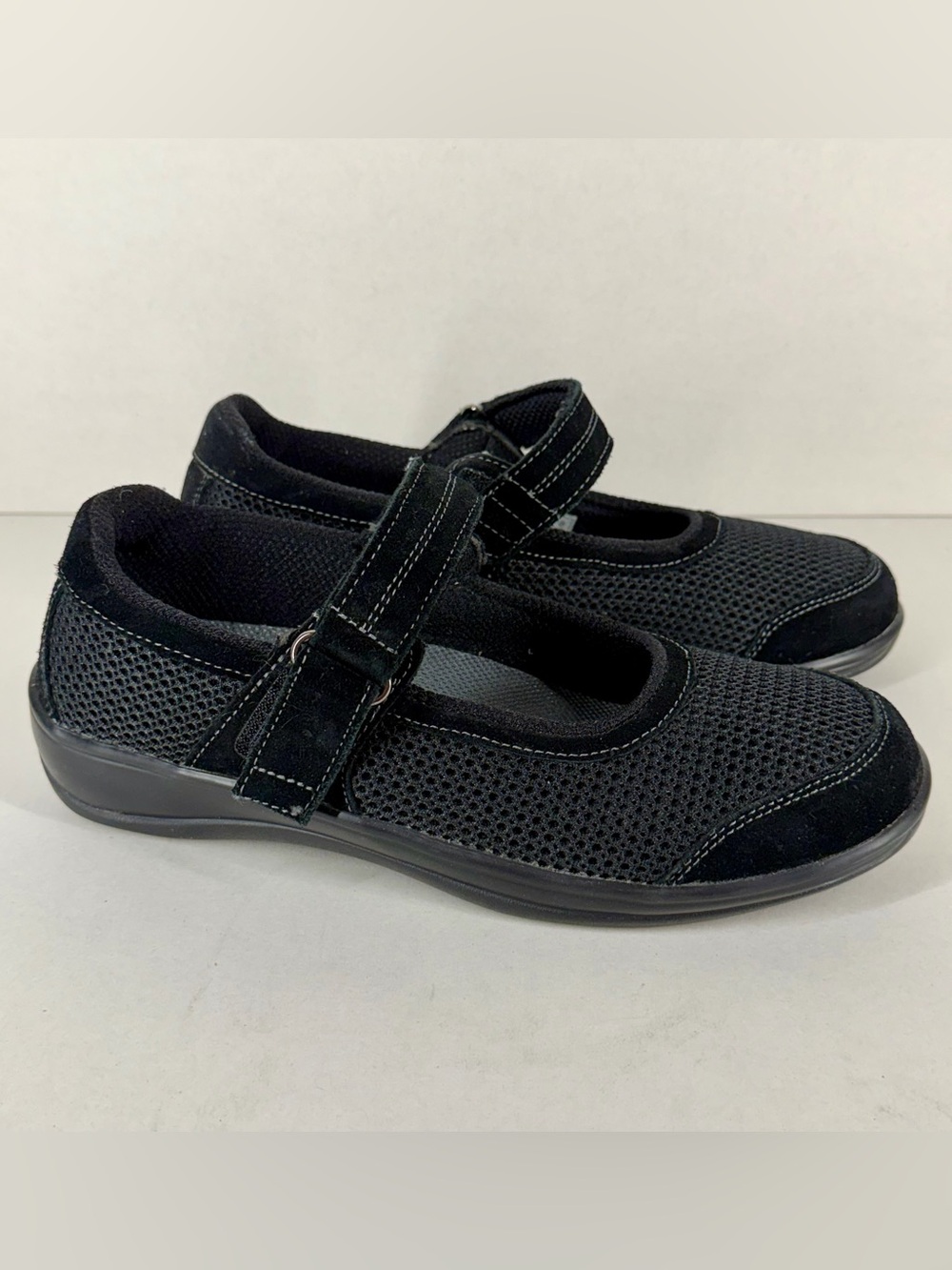 Women’s Black Mary Jane Comfort Shoes Orthofeet Mesh Leather Size 9.5